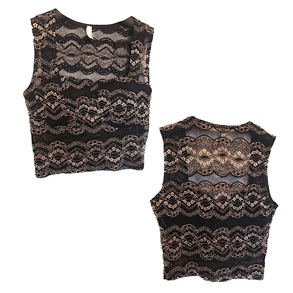 FIA• Black & Gold see through lace Crop Top😍✨✨✨